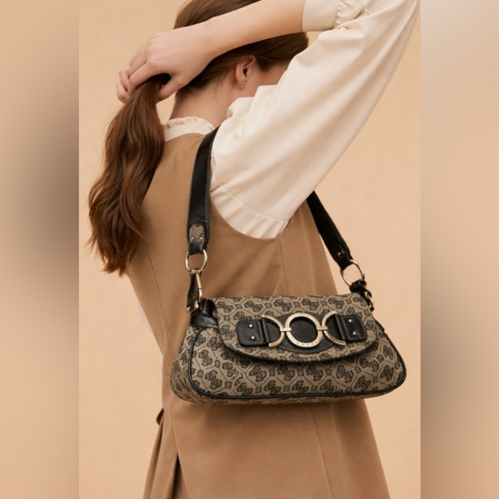 Guess Black and Gray Monogram Shoulder Bag